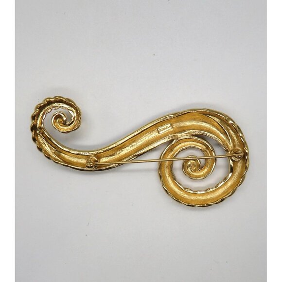 Vintage Trfari Brooch Blue Enamel Gold Tone 3.5" Swirl Signed Statement Pin - Picture 2 of 7